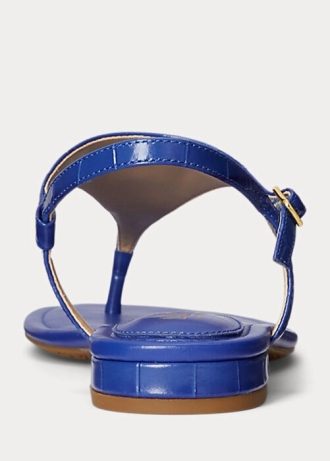 Modré dámské embosované kožené sandály Ralph Lauren Ellington