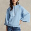 Modrá dámská fleecová mikina s kapucí Ralph Lauren s odříznutou manžetou Modrá dámská fleecová mikina s kapucí Ralph Lauren s odříznutou manžetou