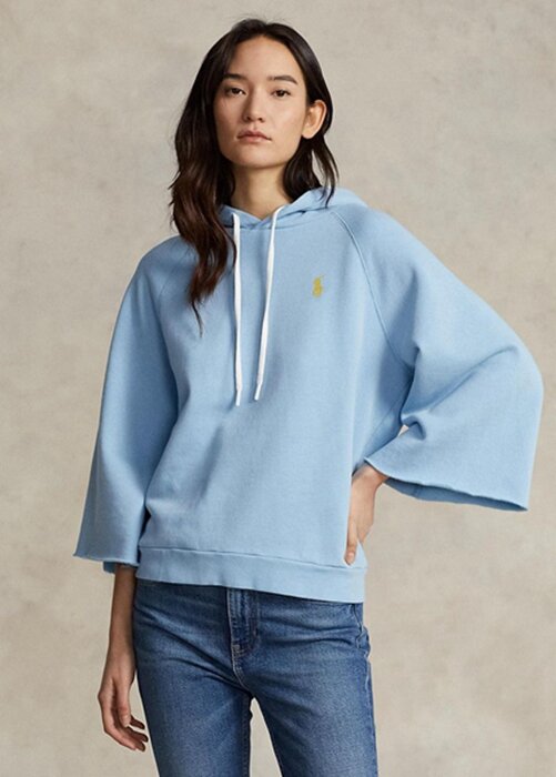 Modrá dámská fleecová mikina s kapucí Ralph Lauren s odříznutou manžetou Modrá dámská fleecová mikina s kapucí Ralph Lauren s odříznutou manžetou
