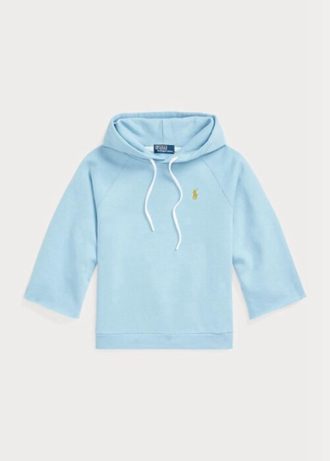 Modrá dámská fleecová mikina s kapucí Ralph Lauren s odříznutou manžetou Modrá dámská fleecová mikina s kapucí Ralph Lauren s odříznutou manžetou