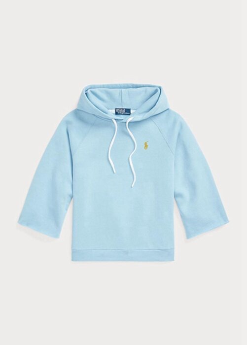Modrá dámská fleecová mikina s kapucí Ralph Lauren s odříznutou manžetou Modrá dámská fleecová mikina s kapucí Ralph Lauren s odříznutou manžetou