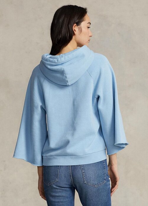 Modrá dámská fleecová mikina s kapucí Ralph Lauren s odříznutou manžetou Modrá dámská fleecová mikina s kapucí Ralph Lauren s odříznutou manžetou