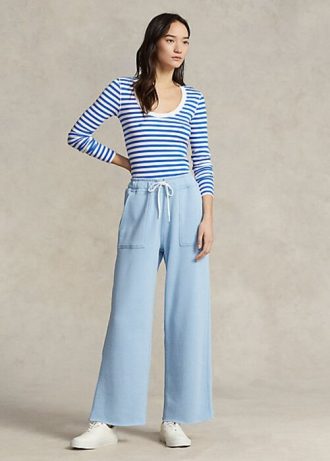 Modré dámské fleecové tepláky Ralph Lauren Cutoff-Hem