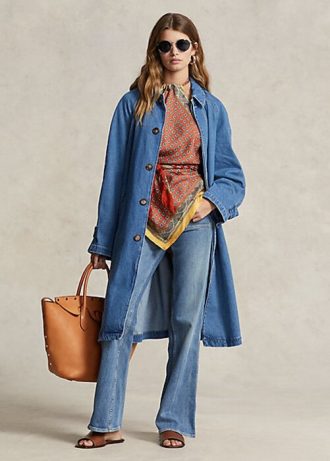 Modré dámské kabáty Ralph Lauren ze směsi bavlny a hedvábí Modré dámské kabáty Ralph Lauren ze směsi bavlny a hedvábí