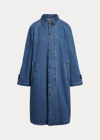 Modré dámské kabáty Ralph Lauren ze směsi bavlny a hedvábí Modré dámské kabáty Ralph Lauren ze směsi bavlny a hedvábí