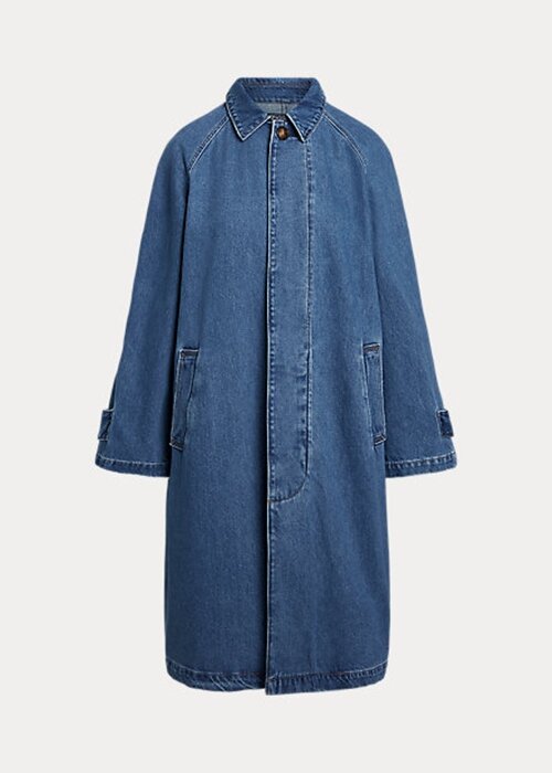 Modré dámské kabáty Ralph Lauren ze směsi bavlny a hedvábí Modré dámské kabáty Ralph Lauren ze směsi bavlny a hedvábí