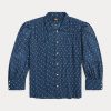 Modré dámské košile Ralph Lauren s květinovým mačkaným bavlněným voálem Modré dámské košile Ralph Lauren s květinovým mačkaným bavlněným voálem