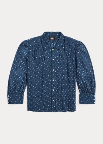 Modré dámské košile Ralph Lauren s květinovým mačkaným bavlněným voálem Modré dámské košile Ralph Lauren s květinovým mačkaným bavlněným voálem