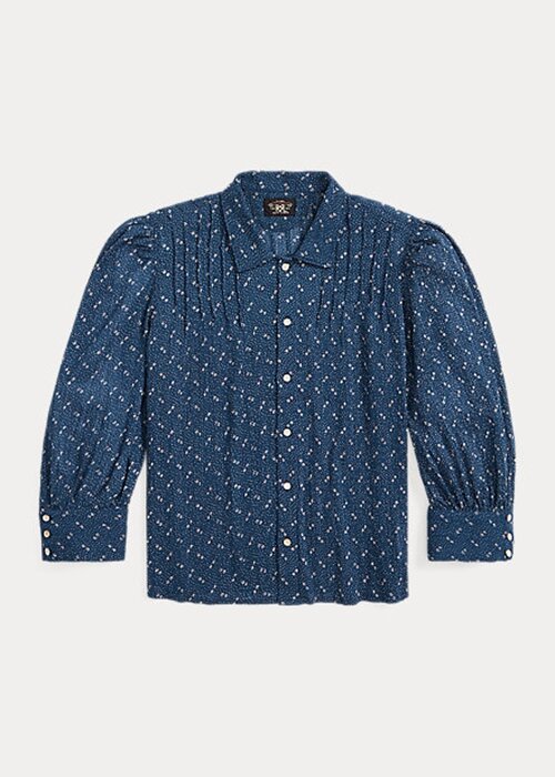 Modré dámské košile Ralph Lauren s květinovým mačkaným bavlněným voálem Modré dámské košile Ralph Lauren s květinovým mačkaným bavlněným voálem