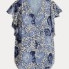 Modré dámské košile Ralph Lauren s květinovými vrásčitými Georgette Modré dámské košile Ralph Lauren s květinovými vrásčitými Georgette