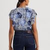 Modré dámské košile Ralph Lauren s květinovými vrásčitými Georgette Modré dámské košile Ralph Lauren s květinovými vrásčitými Georgette