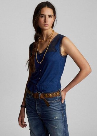 Modré dámské košilky Ralph Lauren Indigo s háčkovaným lemem