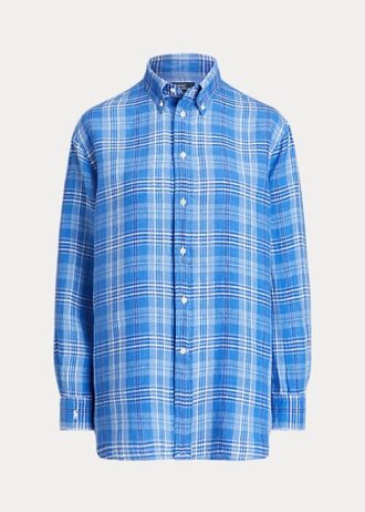 Modré dámské kostkované košile Ralph Lauren uvolněného střihu Modré dámské kostkované košile Ralph Lauren uvolněného střihu