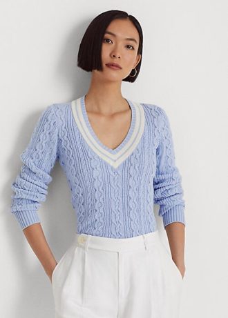 Modré dámské kriketové svetry Ralph Lauren Cable-Knit Modré dámské kriketové svetry Ralph Lauren Cable-Knit