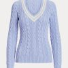 Modré dámské kriketové svetry Ralph Lauren Cable-Knit