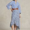 Modré dámské květinové řasené krepové sukně Ralph Lauren Modré dámské květinové řasené krepové sukně Ralph Lauren