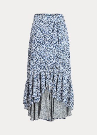 Modré dámské květinové řasené krepové sukně Ralph Lauren Modré dámské květinové řasené krepové sukně Ralph Lauren