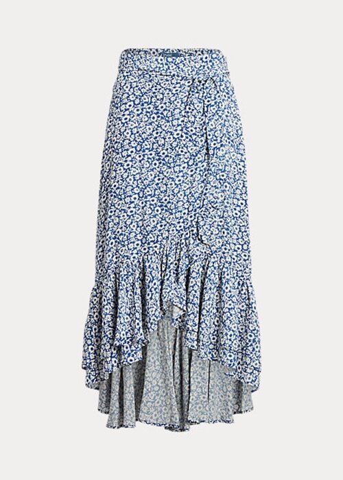 Modré dámské květinové řasené krepové sukně Ralph Lauren Modré dámské květinové řasené krepové sukně Ralph Lauren
