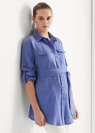 Modré dámské lněné košile Ralph Lauren s páskem Modré dámské lněné košile Ralph Lauren s páskem