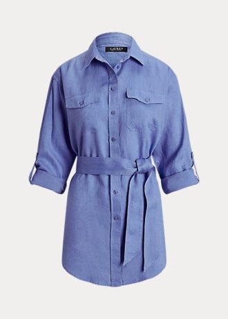 Modré dámské lněné košile Ralph Lauren s páskem Modré dámské lněné košile Ralph Lauren s páskem