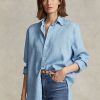Modré dámské lněné košile Ralph Lauren uvolněného střihu