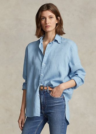 Modré dámské lněné košile Ralph Lauren uvolněného střihu