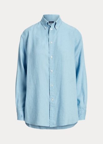 Modré dámské lněné košile Ralph Lauren uvolněného střihu
