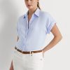 Modré dámské lněné košile s rukávy Ralph Lauren