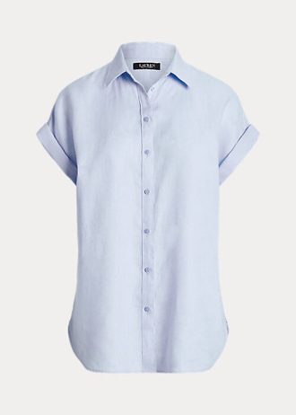 Modré dámské lněné košile s rukávy Ralph Lauren Modré dámské lněné košile s rukávy Ralph Lauren