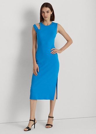 Modré dámské midi šaty Ralph Lauren z bavlněné směsi bez rukávů