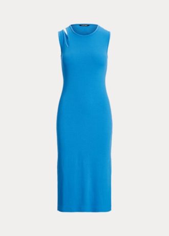 Modré dámské midi šaty Ralph Lauren z bavlněné směsi bez rukávů