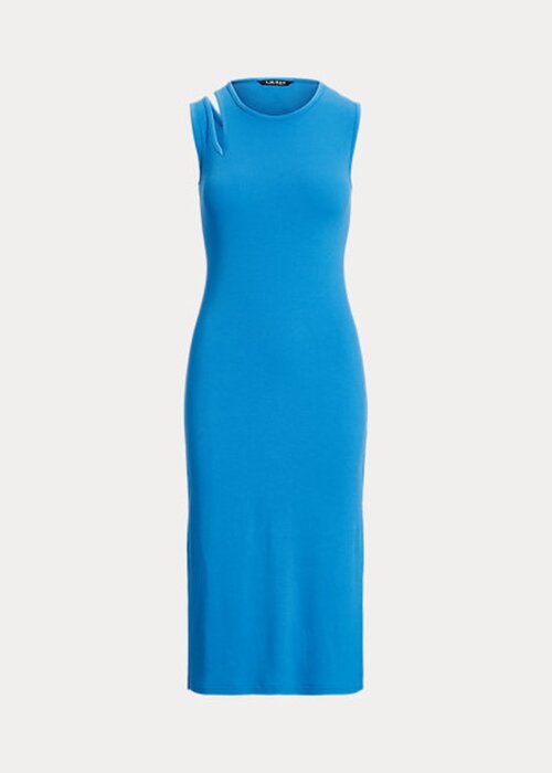 Modré dámské midi šaty Ralph Lauren z bavlněné směsi bez rukávů Modré dámské midi šaty Ralph Lauren z bavlněné směsi bez rukávů