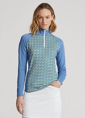 Modré dámské mikiny s potiskem Ralph Lauren Jersey na čtvrt zip Modré dámské mikiny s potiskem Ralph Lauren Jersey na čtvrt zip