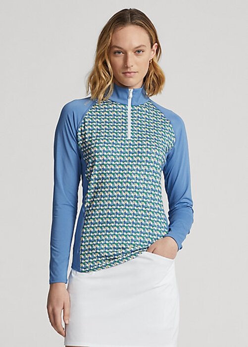 Modré dámské mikiny s potiskem Ralph Lauren Jersey na čtvrt zip Modré dámské mikiny s potiskem Ralph Lauren Jersey na čtvrt zip