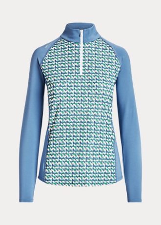 Modré dámské mikiny s potiskem Ralph Lauren Jersey na čtvrt zip Modré dámské mikiny s potiskem Ralph Lauren Jersey na čtvrt zip