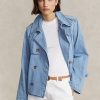 Modré dámské oversize boxy fit džínové kabáty Ralph Lauren
