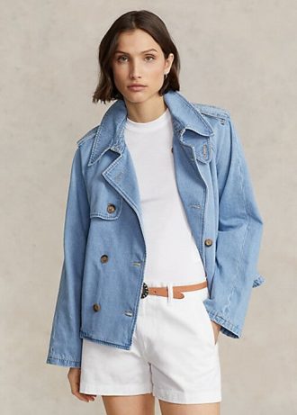 Modré dámské oversize boxy fit džínové kabáty Ralph Lauren Modré dámské oversize boxy fit džínové kabáty Ralph Lauren