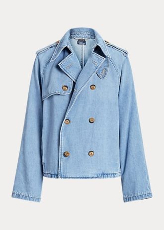 Modré dámské oversize boxy fit džínové kabáty Ralph Lauren Modré dámské oversize boxy fit džínové kabáty Ralph Lauren