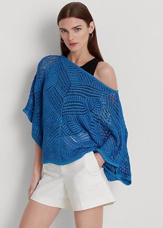 Modré dámské oversize svetry ze směsi bavlny a síťoviny Ralph Lauren Modré dámské oversize svetry ze směsi bavlny a síťoviny Ralph Lauren