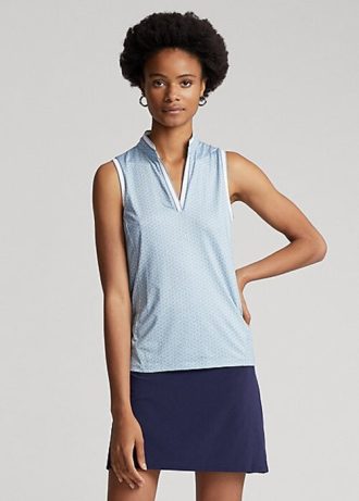 Modré dámské piqué košile Ralph Lauren střihu bez rukávů Modré dámské piqué košile Ralph Lauren střihu bez rukávů
