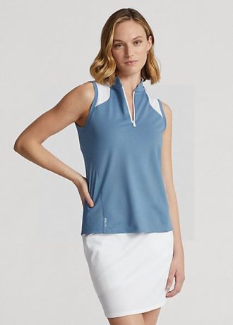 Modré dámské piqué košile Ralph Lauren střihu bez rukávů Modré dámské piqué košile Ralph Lauren střihu bez rukávů