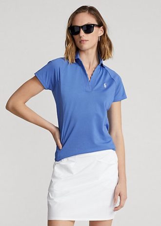 Modré dámské polokošile Ralph Lauren Scalloped-Placket Mesh Polo