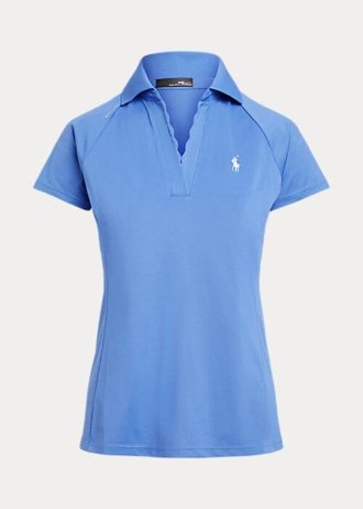 Modré dámské polokošile Ralph Lauren Scalloped-Placket Mesh Polo