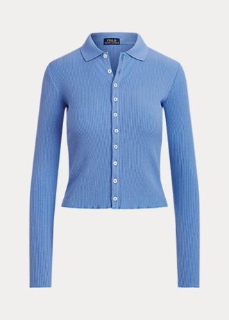 Modré dámské polokošile Ralph Lauren se zkráceným žebrovaným předním knoflíkem