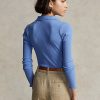 Modré dámské polokošile Ralph Lauren se zkráceným žebrovaným předním knoflíkem