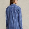 Modré dámské pruhované plátěné košile Ralph Lauren uvolněného střihu Modré dámské pruhované plátěné košile Ralph Lauren uvolněného střihu