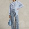 Modré dámské saténové široké kalhoty Ralph Lauren Starburst-Motif