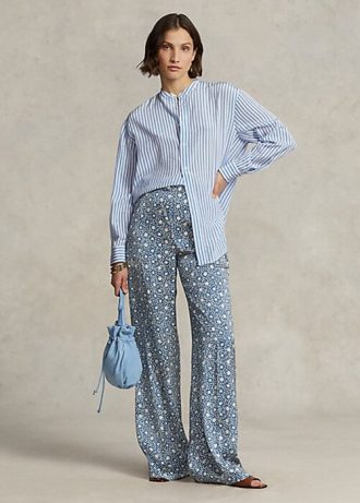 Modré dámské saténové široké kalhoty Ralph Lauren Starburst-Motif