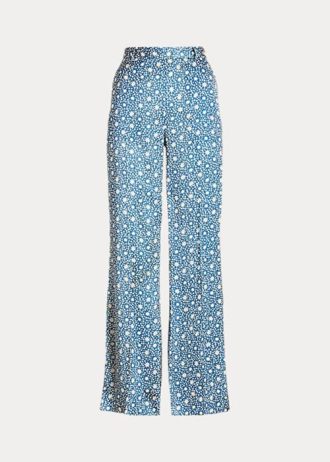 Modré dámské saténové široké kalhoty Ralph Lauren Starburst-Motif