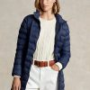 Modré dámské sbalitelné prošívané taftové kabáty Ralph Lauren